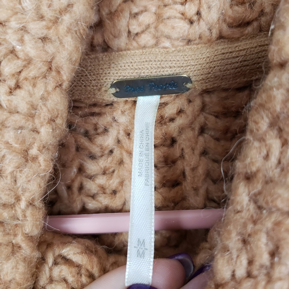 Free People Size M Chunky Knit Turtleneck Sweater Camel Tan Wool Alpaca Winter‎ - Picture 5 of 9